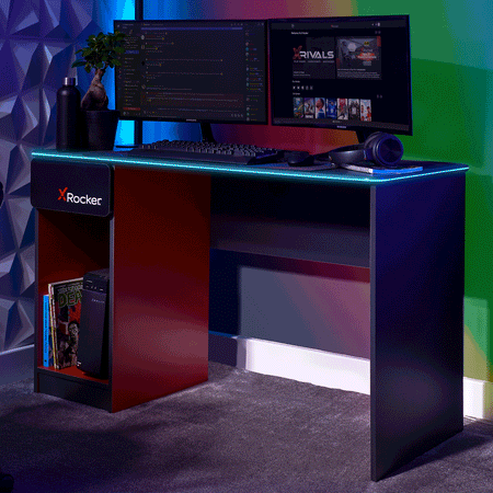 Carbon-Tek Gaming Schreibtisch mit LED-Beleuchtung & Wireless Charging - X Rocker EU