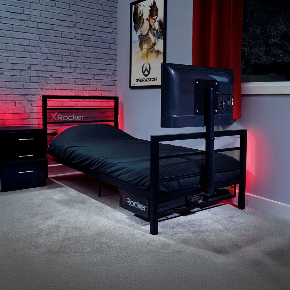 Basecamp Metall Gaming Bett mit TV-Halterung - Schwarz