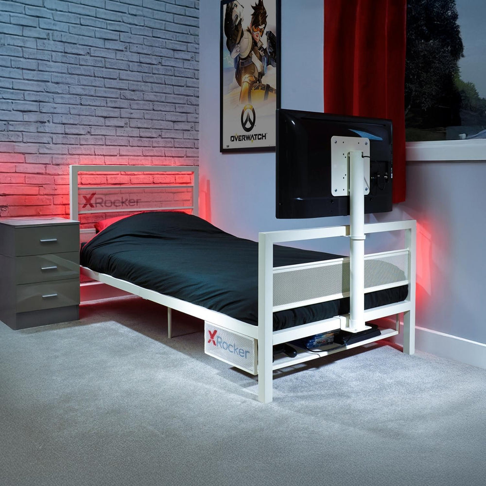 Basecamp Metall Gaming Bett mit TV-Halterung - Weiß