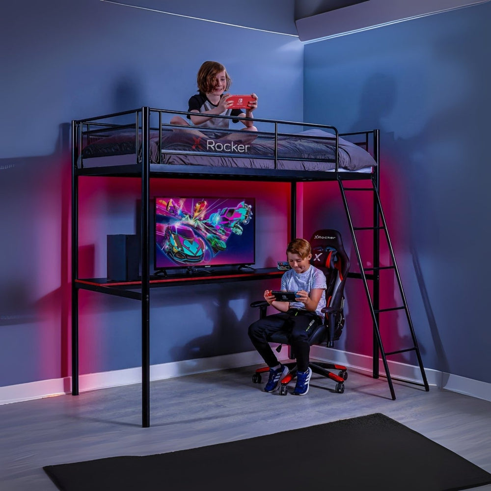 HQ Gaming Hochbett mit XL Schreibtisch & Leiter