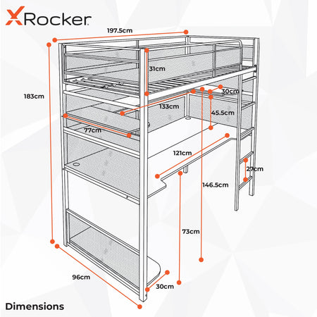 Battlebunk Gaming Hochbett mit XL-Schreibtisch - X Rocker EU
