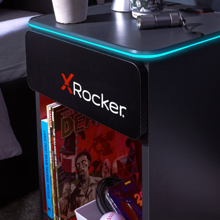 Carbon-Tek Nachttisch mit LED-Beleuchtung & Kabelloses Laden - Grau/Schwarz - X Rocker EU