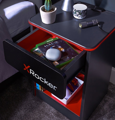 Carbon-Tek Nachttisch mit LED-Beleuchtung & Kabelloses Laden - Grau/Schwarz - X Rocker EU