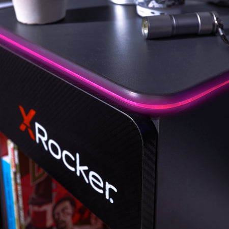 Carbon-Tek Nachttisch mit LED-Beleuchtung & Kabelloses Laden - Grau/Schwarz - X Rocker EU