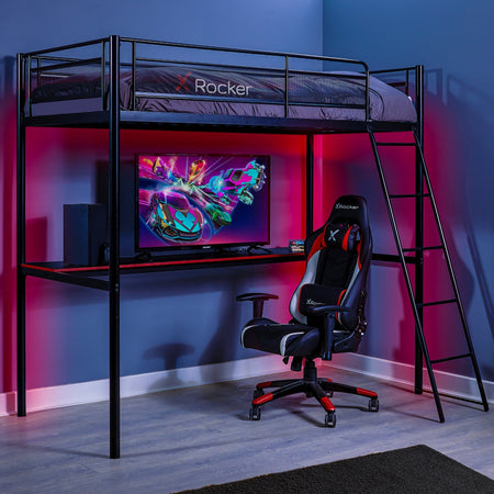 HQ Gaming Hochbett mit XL Schreibtisch & Leiter - X Rocker EU