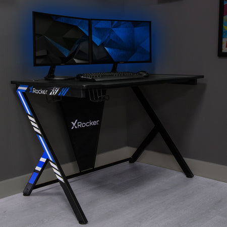 Ocelot Aluminium Carbon Gaming Tisch mit Stickern in Rot & Blau - X Rocker EU