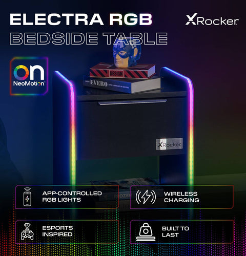 Electra Gaming Nachtschrank mit RGB-Beleuchtung & Wireless Charging