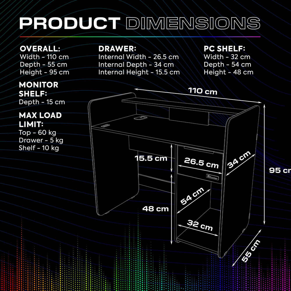 Electra Gaming Schreibtisch mit RGB-Beleuchtung & Wireless Charging