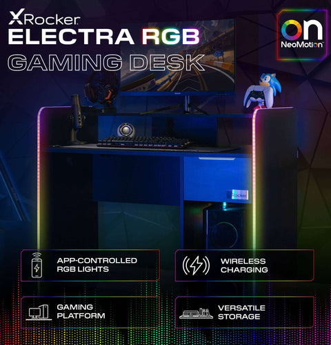 Electra Gaming Schreibtisch mit RGB-Beleuchtung & Wireless Charging