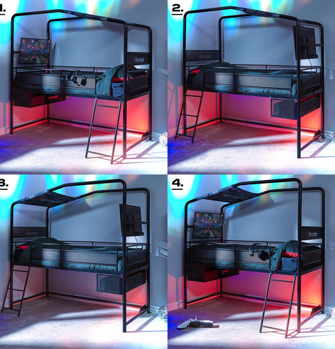 Contra - Gaming Etagenbett mit TV Halterung & 4 Aufbaumöglichkeiten - X Rocker EU