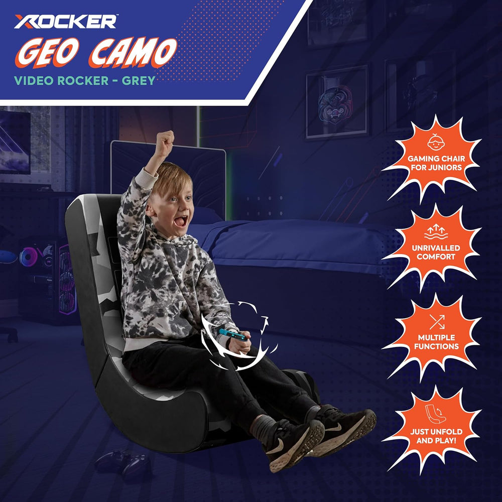 Video Rocker Gaming-Stuhl für Kinder - Geo Camo - Grau