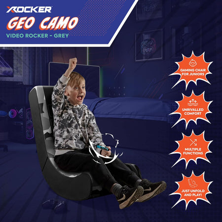 Video Rocker Gaming-Stuhl für Kinder - Geo Camo - Grau