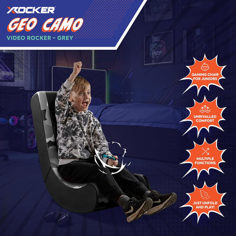 Video Rocker Gaming-Stuhl für Kinder - Geo Camo - Grau