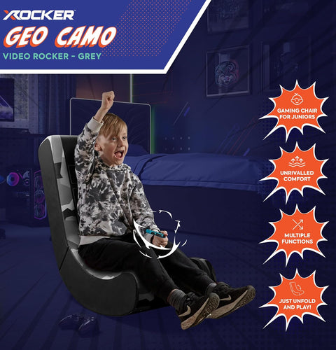 Video Rocker Gaming-Stuhl für Kinder - Geo Camo - Grau