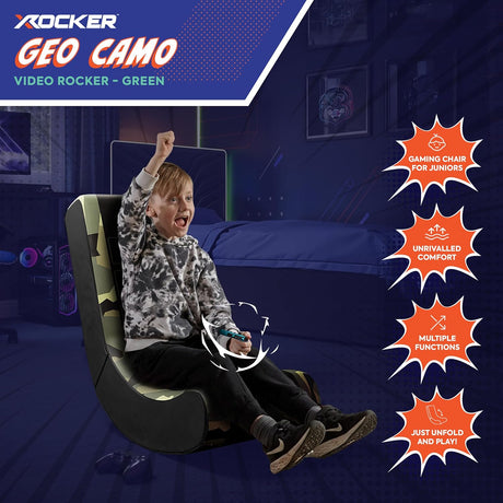 Video Rocker Gaming-Stuhl für Kinder - Geo Camo - Grün