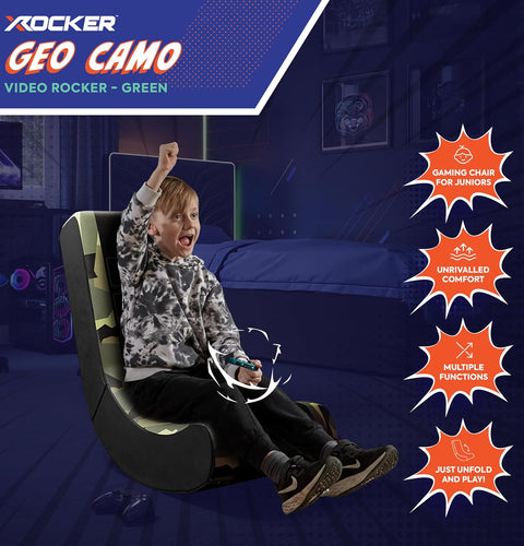 Video Rocker Gaming-Stuhl für Kinder - Geo Camo - Grün