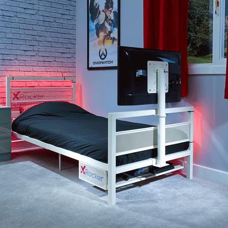 Basecamp Metall Gaming Bett mit TV-Halterung - Weiß - X Rocker EU