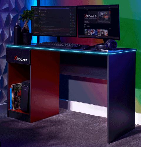 Carbon-Tek Gaming Schreibtisch mit LED-Beleuchtung & Wireless Charging - X Rocker EU