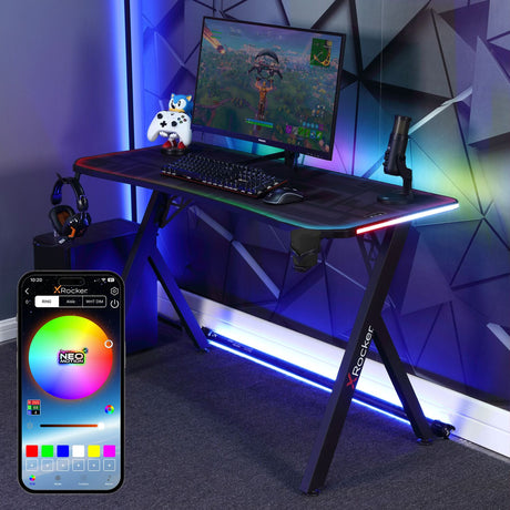 Lumio Compact RGB Gaming Schreibtisch mit Beleuchtung & App-Steuerung - X Rocker EU