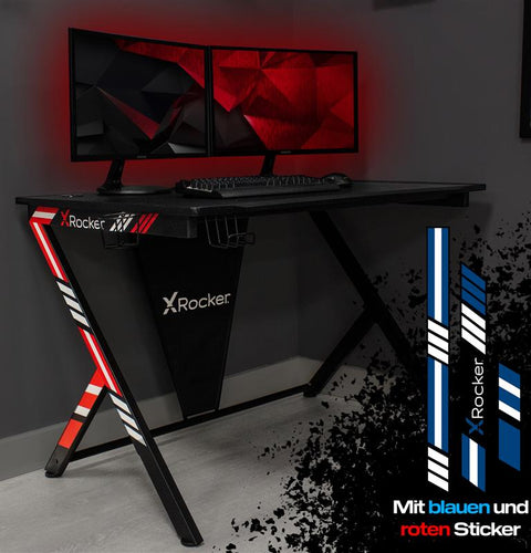 Ocelot Aluminium Carbon Gaming Tisch mit Stickern in Rot & Blau