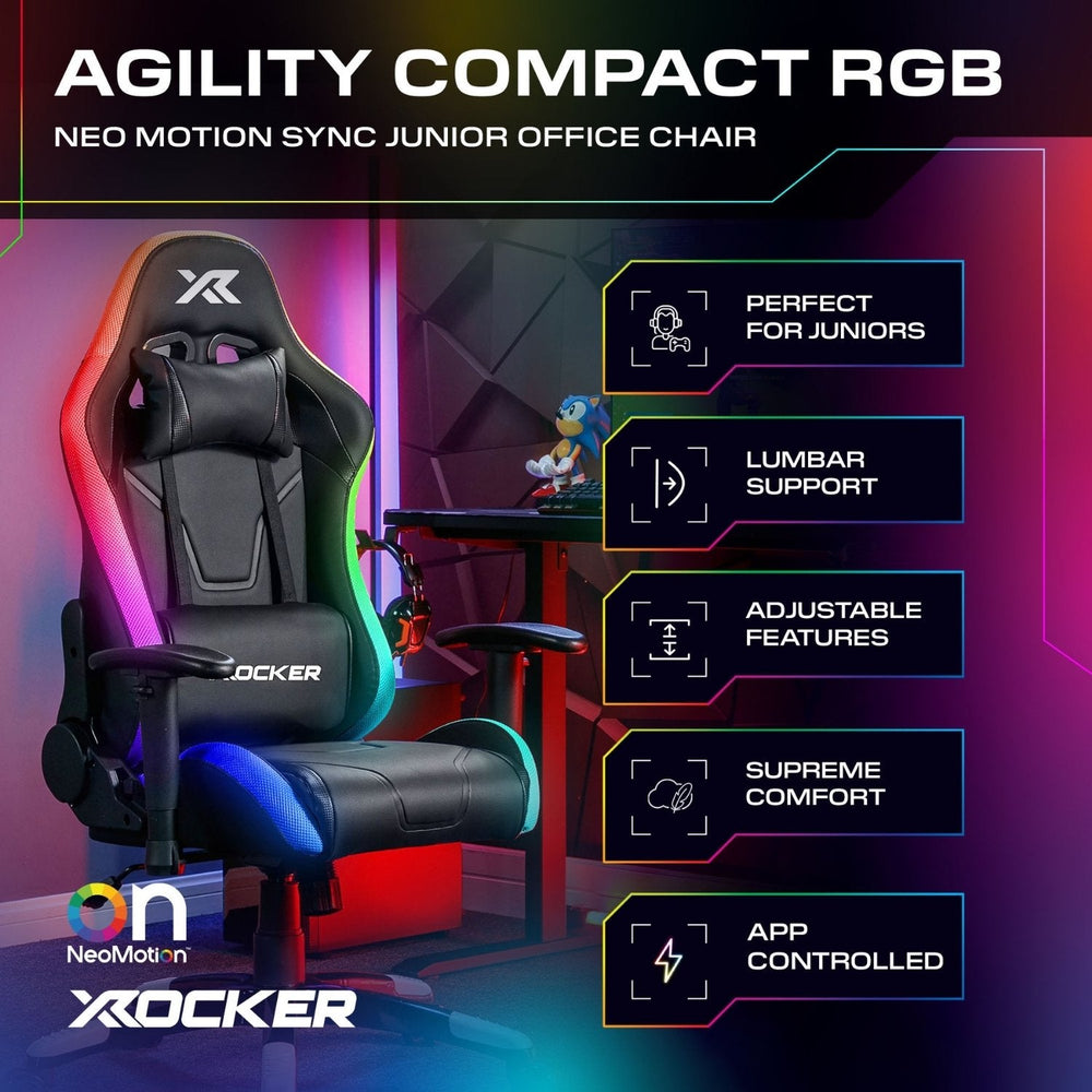 Agility Compact RGB Bürostuhl für Kinder & Teenager mit Beleuchtung - X Rocker EU