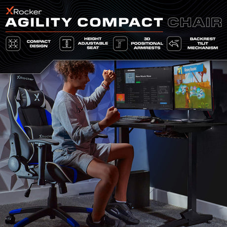 Agility Compact eSports Gaming Bürostuhl für Teenager - Blau - X Rocker EU