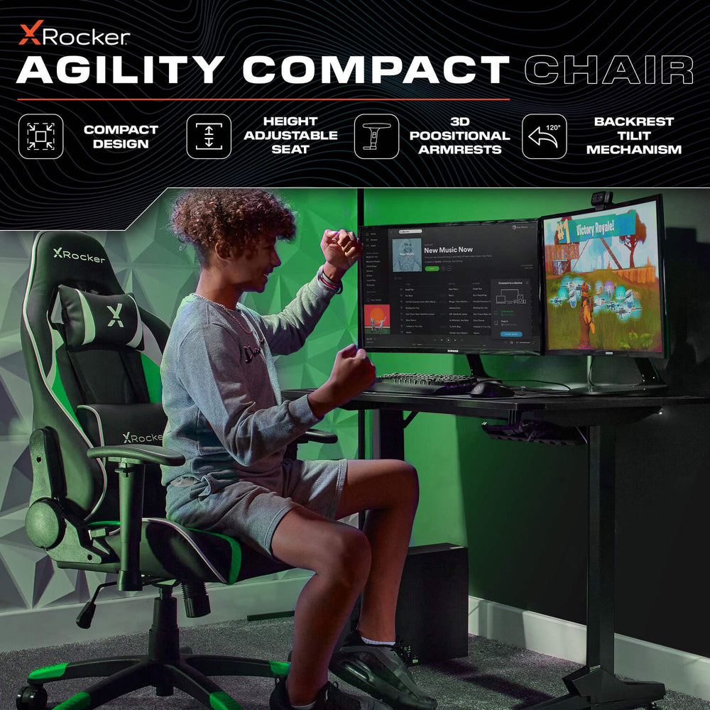 Agility Compact eSports Gaming Bürostuhl für Teenager - Grün - X Rocker EU