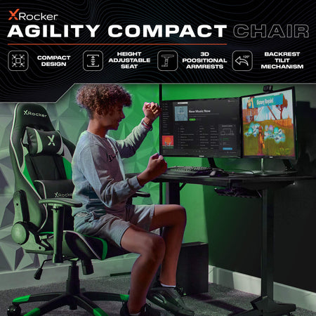 Agility Compact eSports Gaming Bürostuhl für Teenager - Grün - X Rocker EU