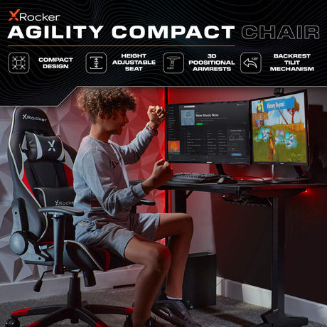 Agility Compact eSports Gaming Bürostuhl für Teenager - Rot - X Rocker EU