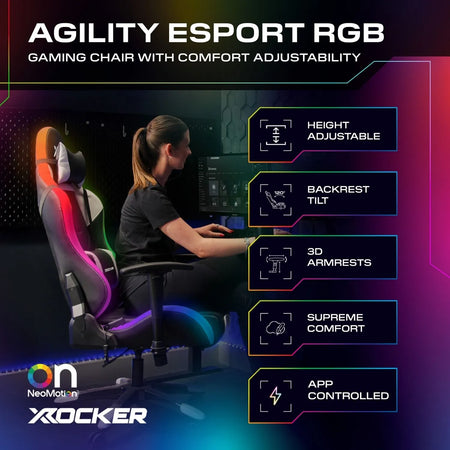 Agility eSports RGB Gaming Bürostuhl mit Neo Motion™ Beleuchtung - X Rocker EU