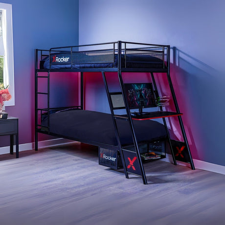 Armada 2-Personen Gaming Etagenbett mit Treppe & Schreibtisch