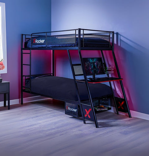 Armada 2-Personen Gaming Etagenbett mit Treppe & Schreibtisch