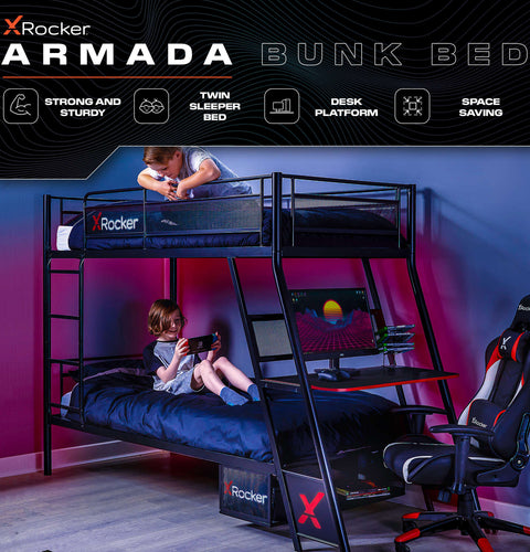 Armada 2-Personen Gaming Etagenbett mit Treppe & Schreibtisch - X Rocker EU