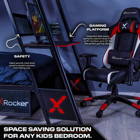 Armada 2-Personen Gaming Etagenbett mit Treppe & Schreibtisch - X Rocker EU