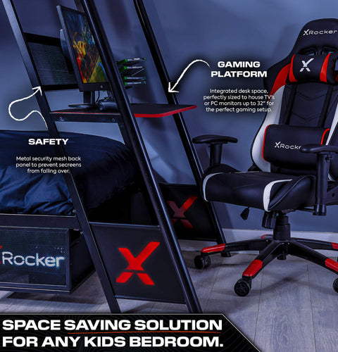 Armada 2-Personen Gaming Etagenbett mit Treppe & Schreibtisch - X Rocker EU