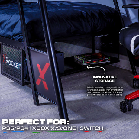 Armada 2-Personen Gaming Etagenbett mit Treppe & Schreibtisch - X Rocker EU