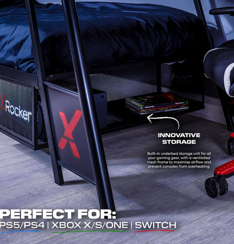 Armada 2-Personen Gaming Etagenbett mit Treppe & Schreibtisch - X Rocker EU