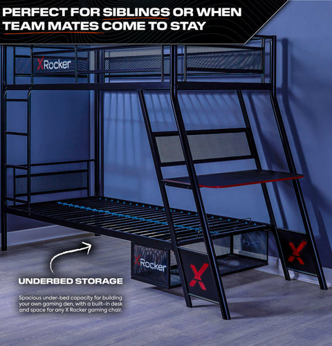Armada 2-Personen Gaming Etagenbett mit Treppe & Schreibtisch - X Rocker EU