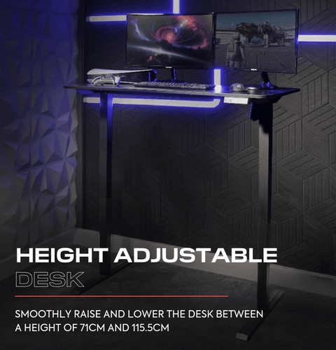 Ascend 120 cm elektrisch höhenverstellbarer Gaming-Schreibtisch – Schwarz