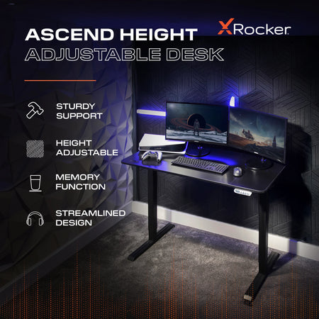 Ascend 120 cm elektrisch höhenverstellbarer Gaming-Schreibtisch – Schwarz