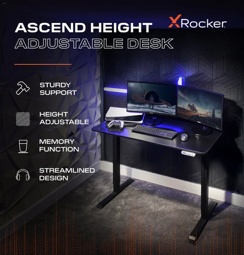 Ascend 120 cm elektrisch höhenverstellbarer Gaming-Schreibtisch – Schwarz