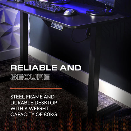 Ascend 120 cm elektrisch höhenverstellbarer Gaming-Schreibtisch – Schwarz