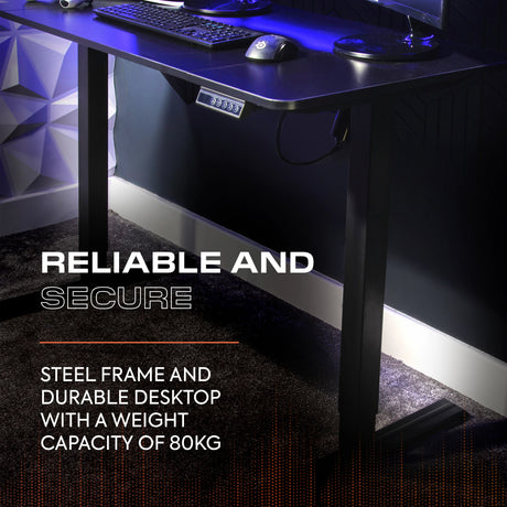 Ascend 120 cm elektrisch höhenverstellbarer Gaming-Schreibtisch – Schwarz