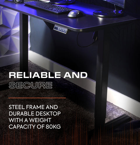 Ascend 120 cm elektrisch höhenverstellbarer Gaming-Schreibtisch – Schwarz