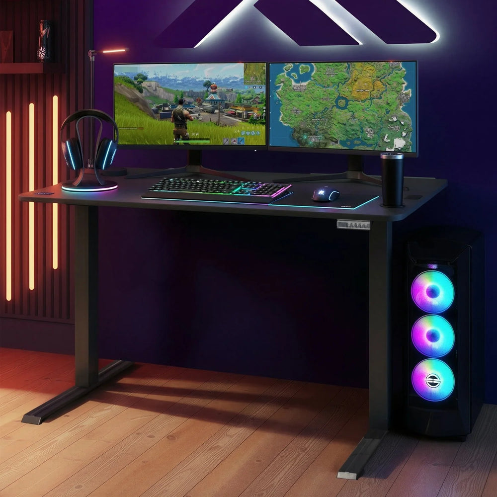 Ascend 120 cm elektrisch höhenverstellbarer Gaming-Schreibtisch – Schwarz