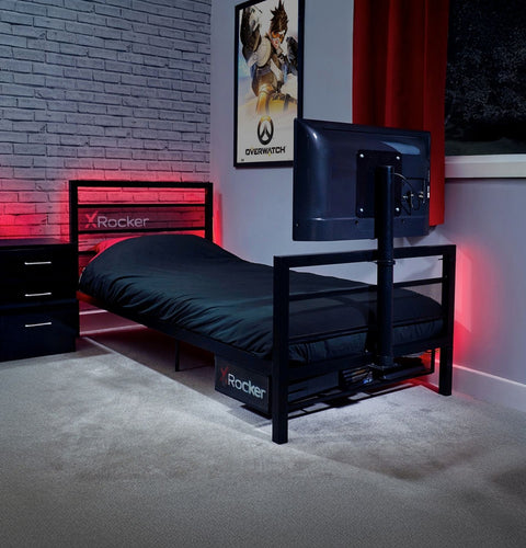 Basecamp Metall Gaming Bett mit TV-Halterung - Schwarz