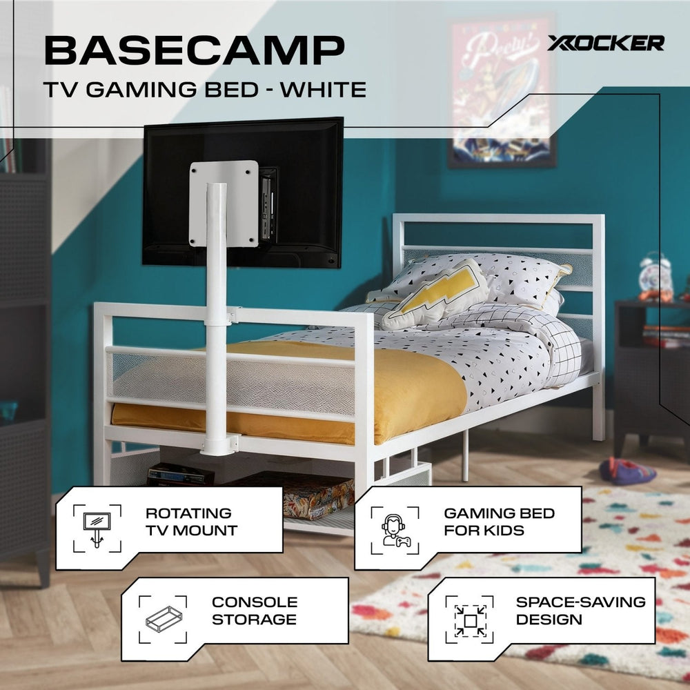 Basecamp Metall Gaming Bett mit TV-Halterung - Weiß - X Rocker EU