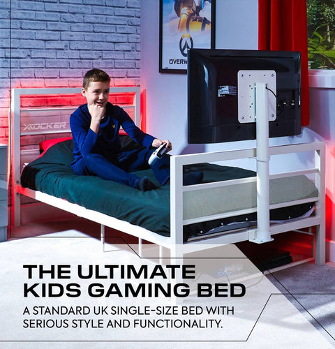 Basecamp Metall Gaming Bett mit TV-Halterung - Weiß - X Rocker EU