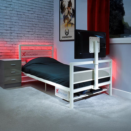 Basecamp Metall Gaming Bett mit TV-Halterung - Weiß