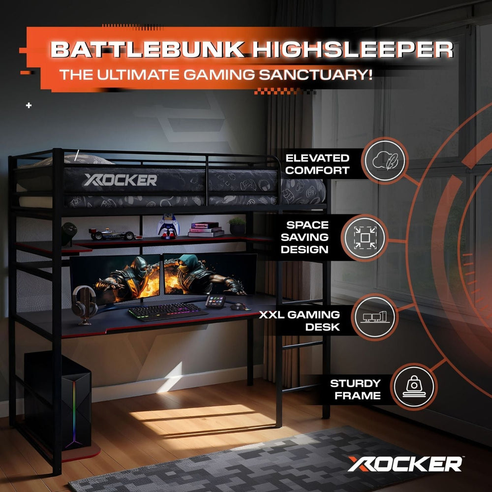 Battlebunk Gaming Hochbett mit XL-Schreibtisch - X Rocker EU